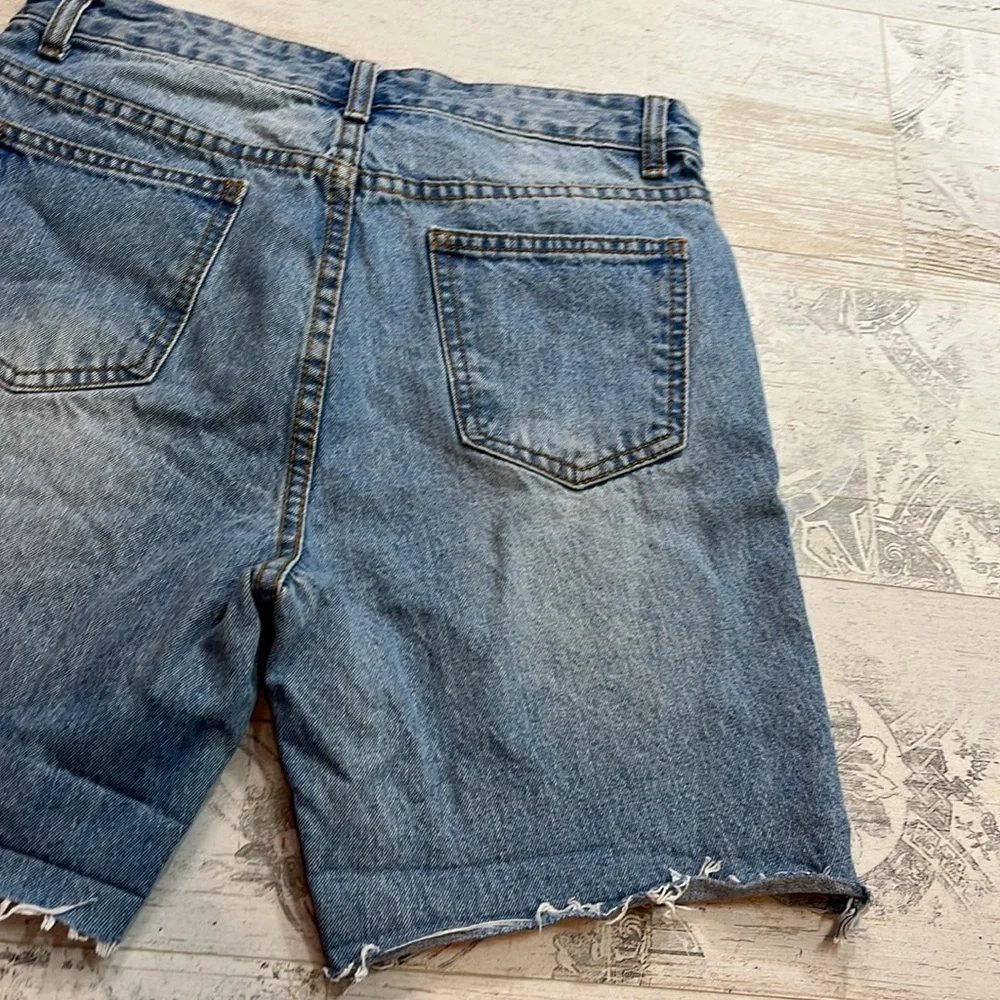 Momokrom Light Wash Distressed High Waist Cut Off Jean Shorts